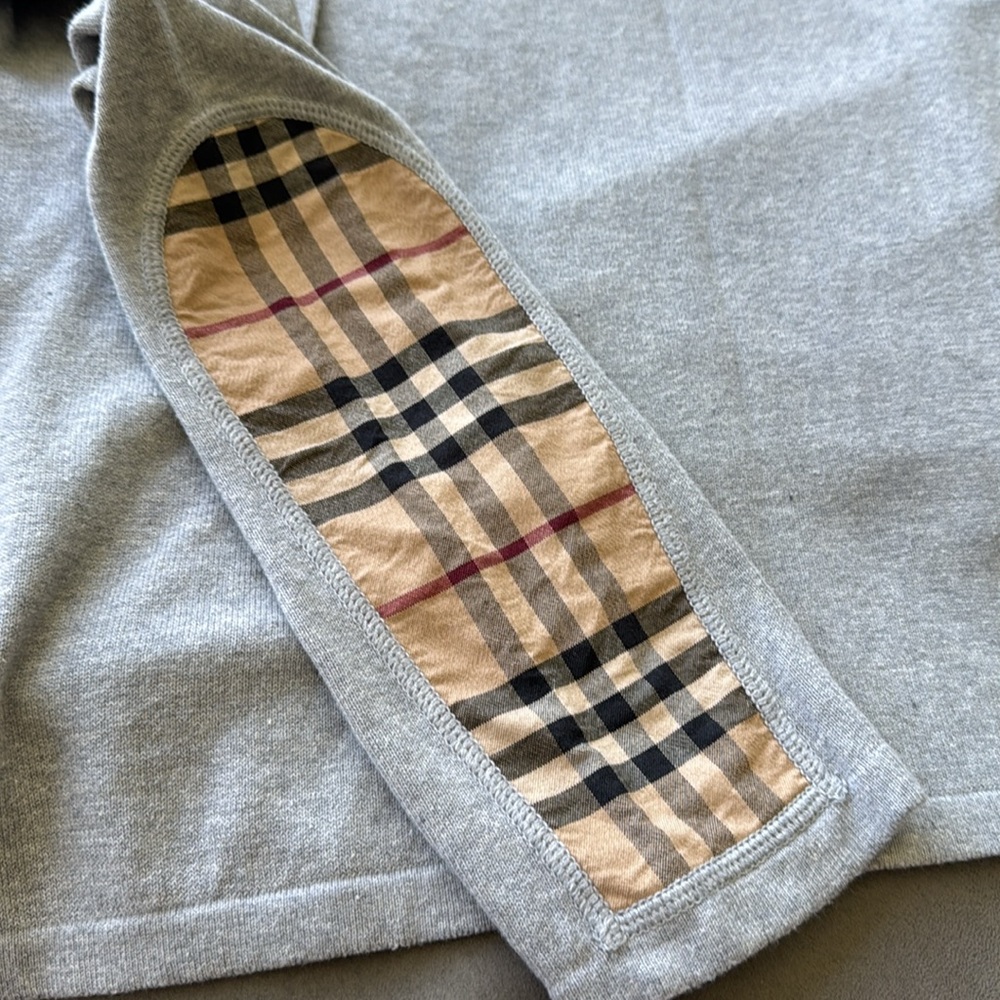 Burberry Heather Gray Long Sleeve Shirt with Plaid Accents - Picture 3 of 6